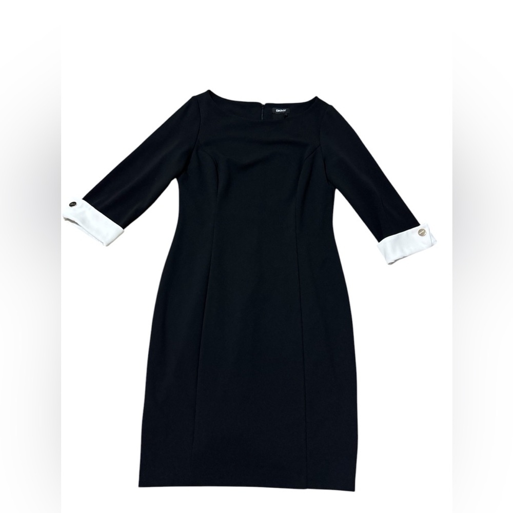 DKNY Womens Sheath Dress 3/4 Sleeve Classic Tailored Black Size:10